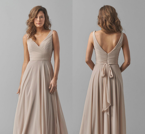 Custom Made Plus Size Taupe A-Line/Princess V-neck Sleeveless Floor-Length Chiffon Bridesmaid Dress With Ruffle Wedding Party Dresses DH360