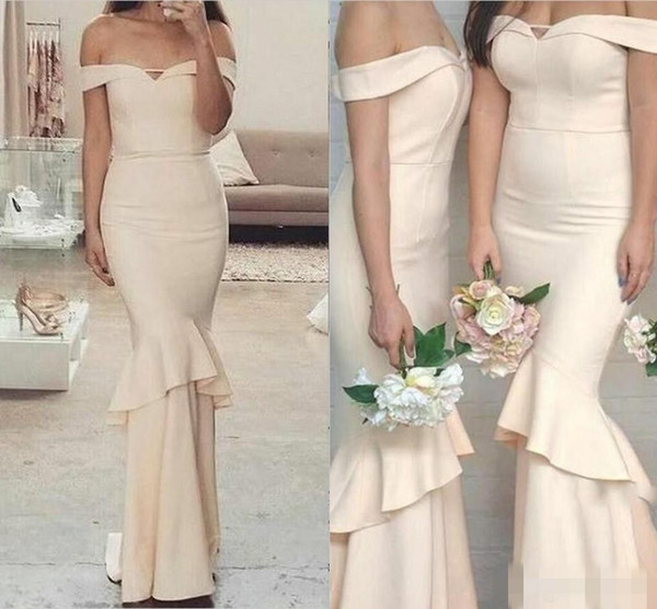 Long Mermaid Bridesmaid Dresses Simple Off Shoulder Cheap Ruffles Backless Wedding Guest Gowns for Evening Party Gowns mm22