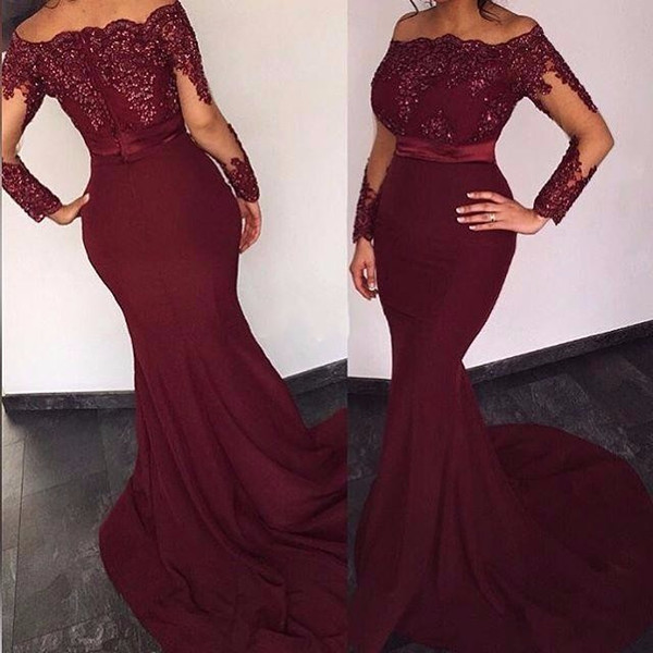 LINYIXUN 2017 Cheap Chiffon Lace Burgundy Mermaid Bridesmaid Dresses Long Sleeve Appliques Beaded Plus Size Maid Of Honor Gowns