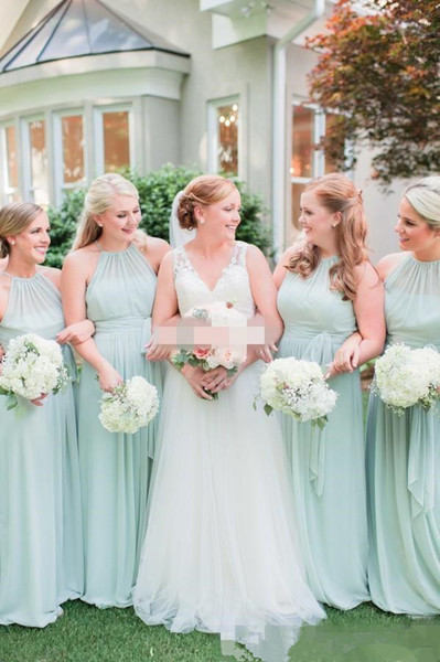 Elegant Plus Size Sage Green Chiffon Long Bridesmaid Dresses Floor Length Boho Country Wedding Party Dress Maid of Honor Gowns Formal