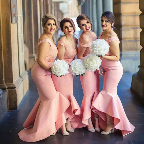 2017 Arabic Sweetheart Off Shoulders Bridesmaid Dresses Backless Lace Bodice High Low Dubai Ruffle Skirt Junior Maid of the Honor Dresses