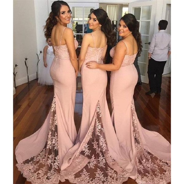 2017 Peach Bridesmaids Dresses Spaghetti Straps Mermaid Maid Of Honor Gowns Cheap Robe De Fille D'Honneur