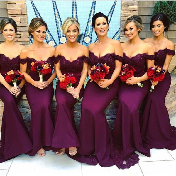 Hot Sale 2017 Sexy Mermaid bridesmaid dress 2017 Off the Shoulder vestido madrinha Long Purple vestido de festa de casamento