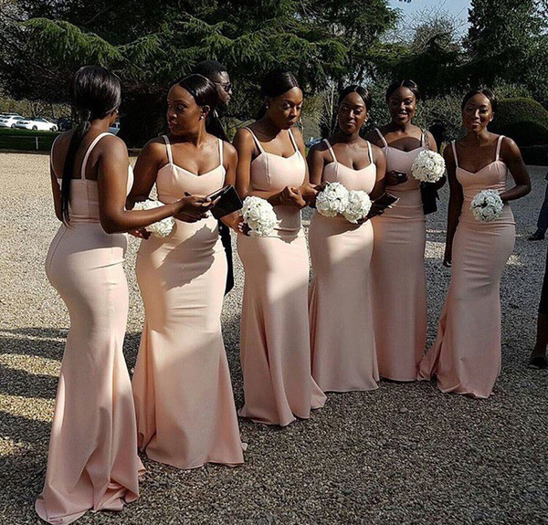 2017 Mermaid Bridesmaid Dresses Spaghetti Straps Sleeveless Sweetheart Court Train Chiffon Long Bridesmaids Dress Custom Made