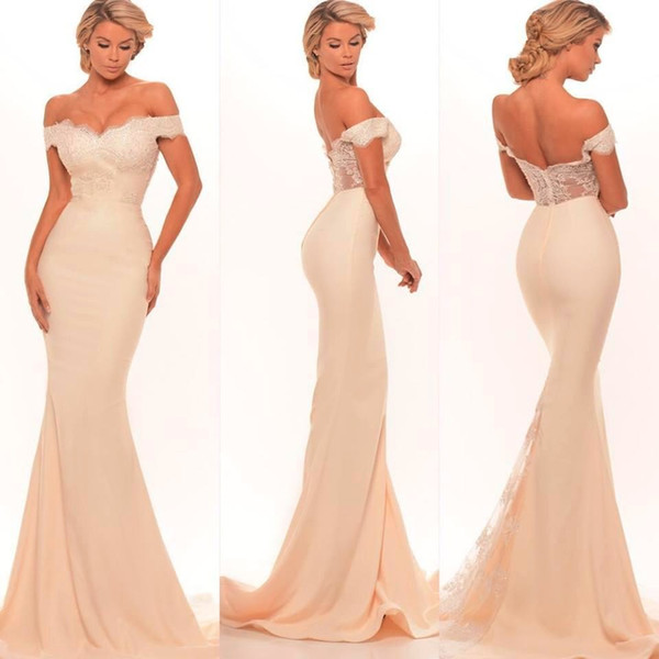 2017 New Bridesmaid Dresses Sexy Mermaid Off Shoulder Lace Appliques Zipper Back Sweep Train Long Maid of Honor Dresses