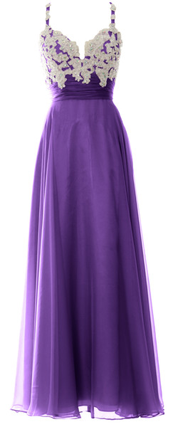 MACloth Women Spaghetti Strap Sweetheart Lace Crystal Chiffon Long Maxi Prom Party Dress Formal Evening Gown 160211