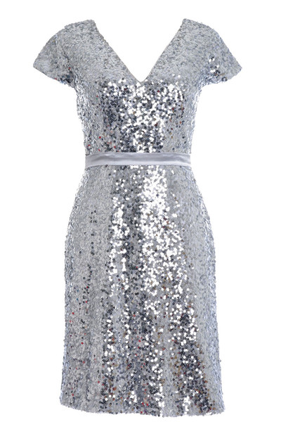 MACloth V Neck Cap Sleeve Knee Length Short Sequin Wedding Party Bridesmiad Dress Mother of Bride Dress MOH MOB 160196