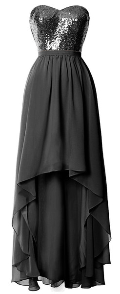 MACloth Sleeveless Sweetheart Hi Lo High Low Sequin Chiffon Wedding Party Bridesmaid Dress Homecoming Ball Gown