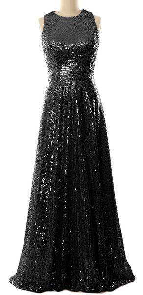 MACloth Women Sequin O Neck Long Maxi Floor Lenght Sleeveless Formal Party Evening Gown Mother of the Bride Dress Bridesmaid Dress