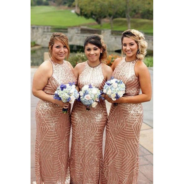 Sparkly Sequined Long Mermaid Bridesmaid Dresses New Sleeveless Scoop Neck Floor Length Formal Wedding Gowns Party Dress