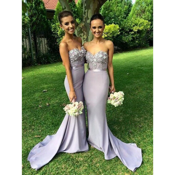 Simple Long Mermaid Bridesmaid Dresses New Sleeveless Sweetheart Flower Sweep Strain Formal Wedding Gowns Bridesmaids Party Dress