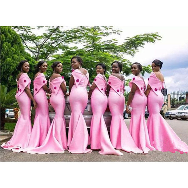 African Long Mermaid Bridesmaid Dresses New Pink Off The Shoulder Floor Length Sleeveless Formal Wedding Gowns Bridesmaid Party Dress