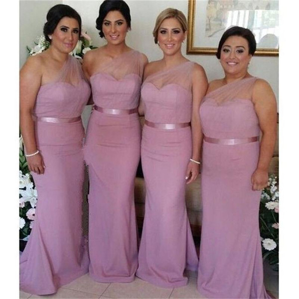 Cheap Long Mermaid Bridesmaid Dresses New One Shoulder Floor Length Tull Formal Evening Dress Party Gowns