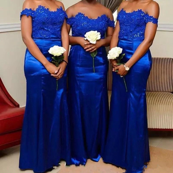 African Royal Blue Long Mermaid Bridesmaid Dresses New Off The Shoulder Floor Length Long Formal Wedding Gowns Party Dress Custom Made