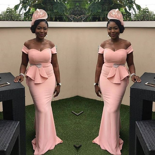 African Long Mermaid Bridesmaid Dresses New Off The Shoulder Floor Length Sleeveless Ruffles Formal Wedding Party Gowns Dress