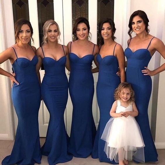 Spaghetti Long Mermaid Bridesmaid Dresses New Sleeveless Floor Length Simple Formal Wedding Gowns Party Dress Custom Made