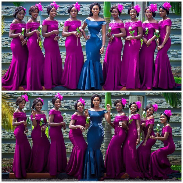 African Long Mermaid Bridesmaid Dresses New Off The Shoulder Floor Length Sexy Sleeveless Formal Wedding Gowns Party Dress