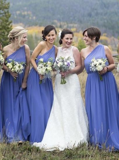 Simple One Shoulder Long Bridesmaid Dresses New A Line Long Chiffon Ruffles Floor Length Wedding Gowns Bridesmaid Dress