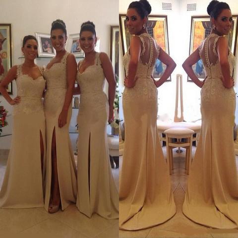 Simple Long Mermaid Bridesmaid Dresses New Sleeveless Floor Length Lace Applique Formal Evening Dress party Gowns Custom Made