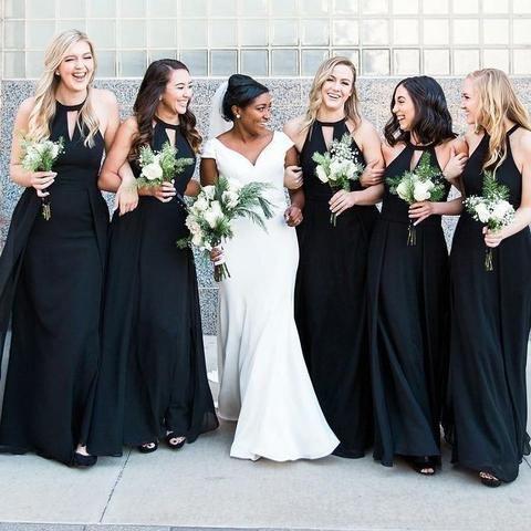 Detachable Black Mermaid Long Bridesmaid Dresses New Sleeveless Floor Length Wedding Guest Dress Party Gowns Bridesmaids Dress