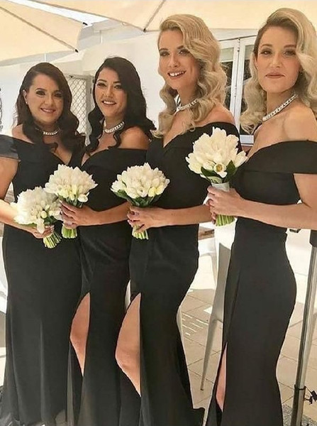 Sexy Black Long Mermaid Bridesmaid Dresses New Split Side Floor Length Formal Wedding Guest Dresses Party Gowns Custom Made