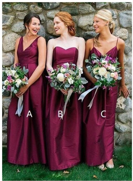 Simple Burgundy A Line Bridesmaids Dresses New Floor Length Sleeveless Ruffles Formal Wedding Gowns Bridesmaid Dress Custom Made