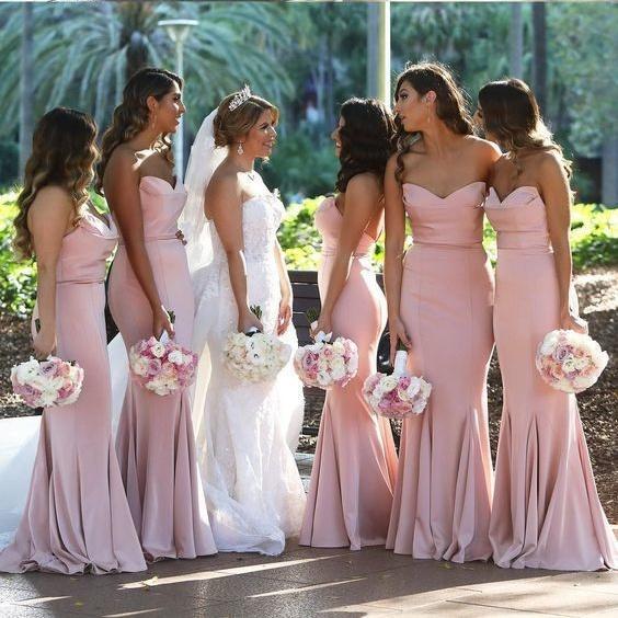 Simple Sweetheart Pink Mermaid Bridesmaids Dresses New Sleeveless Floor Length Zipper Wedding Gowns Bridesmaid Dress Custom Made