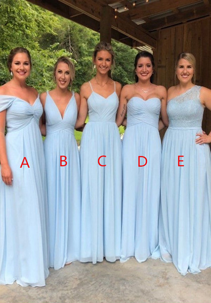 Cheap Six Style A line Long Bridesmaid Dresses New Sleeveless Chiffon Floor Length Simple Formal Wedding Gowns Bridesmaid Dress