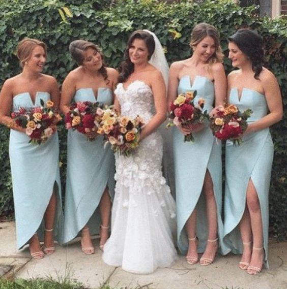 Split Side Mermaid Bridesmaids Dresses New Strapless Sleeveless Floor Length Stain Wedding Gowns Bridesmaid Dress Custom Made