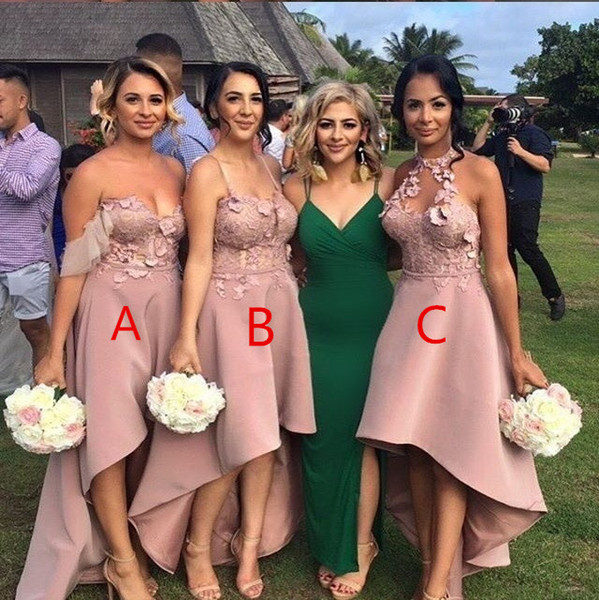 Three Style High Low Flower Short Bridesmaids Dresses New Sleeveless Illusion Lace Applique Wedding Gowns Bridesmaid Dress Custom Made