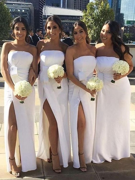 Simple White Long Mermaid Bridesmaid Dresses New Strapless Split Side Sleeveless Chiffon Floor length Wedding Gowns Bridesmaid Dress