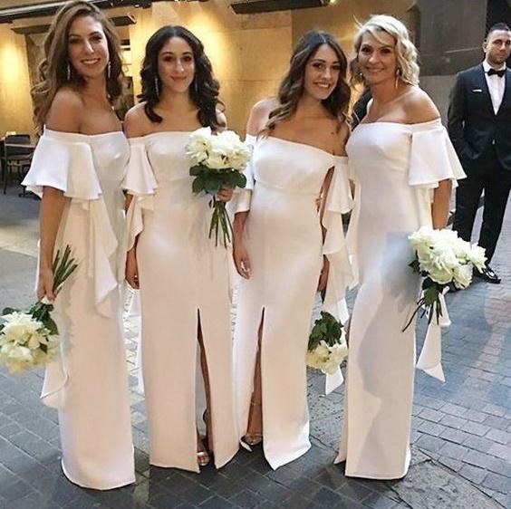 Simple Long Mermaid Bridesmaid Dresses New Off The Shoulder Front Side Cascading Ruffle Chiffon Wedding Gowns Bridesmaid Dress