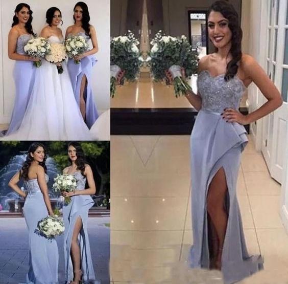 Sexy Long Mermaid Bridesmaids Dresses New Sleeveless Lace Applique Beading Split Side Sleeveless Wedding Gowns Bridesmaid Dress