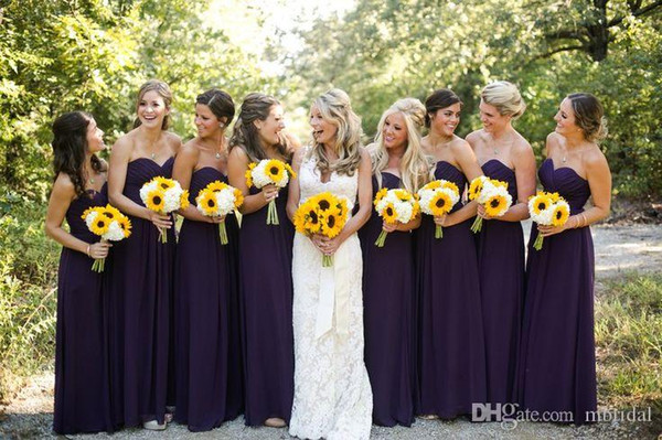 Cheap Purple Bridesmaid Dresses 2017 New Sweetheart Sleeveless Chiffon A Line Long Simple Formal Wedding Gown Party Dresses Custom Made