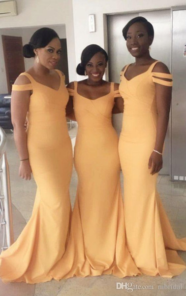 African Black Girl Long Mermaid Bridesmaid Dresses 2017 New Sexy Sleeveless Floor Length Formal Wedding Gown Evening Dresses Custom Made