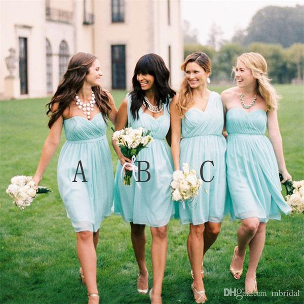 Cheap Short Turquoise Chiffon Bridesmaid Dress New Keen 3 Style Ruffles A Line Formal Wedding Gowns Party Dress Custom Made Plus Size