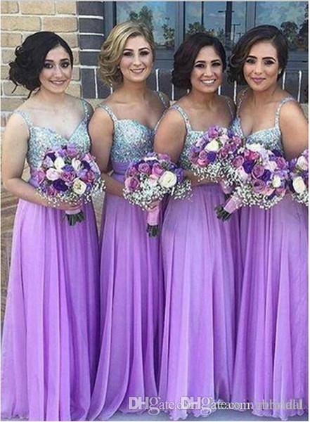 Cheap A Line Long Bridesmaid Dress 2017 New Tull V Neck Sleeveless Sequins Wedding Gown Bridesmaids Dresses Custom Made Plus Size