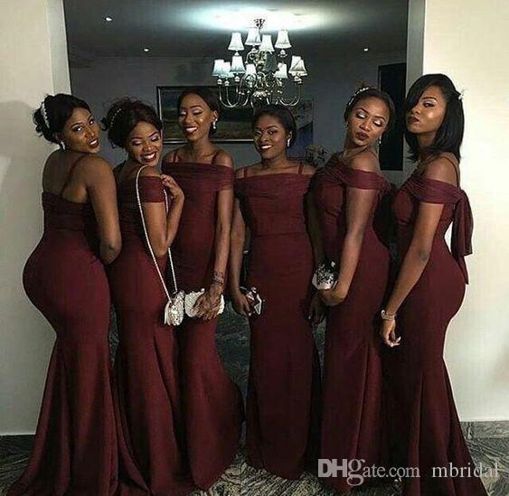 Spaghetti Straps Mermaid Long Bridesmaid Dresses Sleeveless Sweetheart Sexy Burgundy Floor Length Formal Prom Party Wedding Gown Plus Size