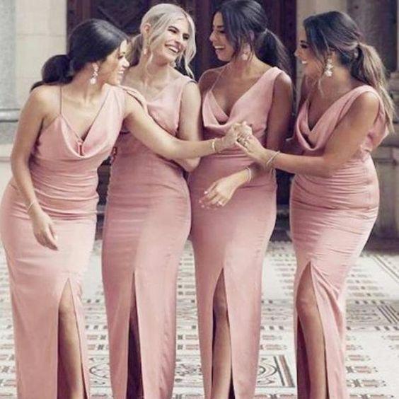 Simple Split Side Mermaid Bridesmaids Dresses New Sleeveless Floor Length Ruffles Zipper Wedding Gowns Bridesmaid Dress Custom Made