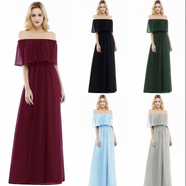 Cheap Burgundy Bridesmaid Dresses A Line Off Shoulder Summer Beach Garden Chiffon Maid of Honor Gowns Boho Wedding Guest Dress CPS952