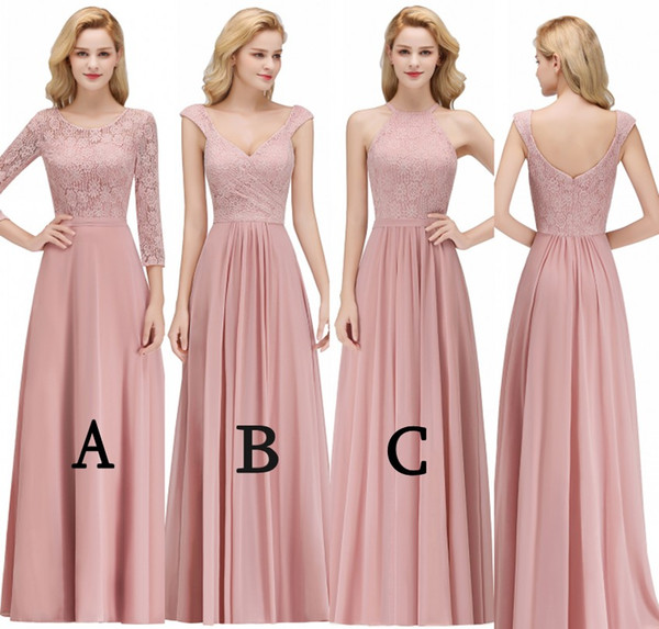 Mixed Styles Cheap Bridesmaids Dresses Custom Made For Weddings A Line Lace Top Chiffon Long Wedding Party Evening Gowns BM0055-56-57