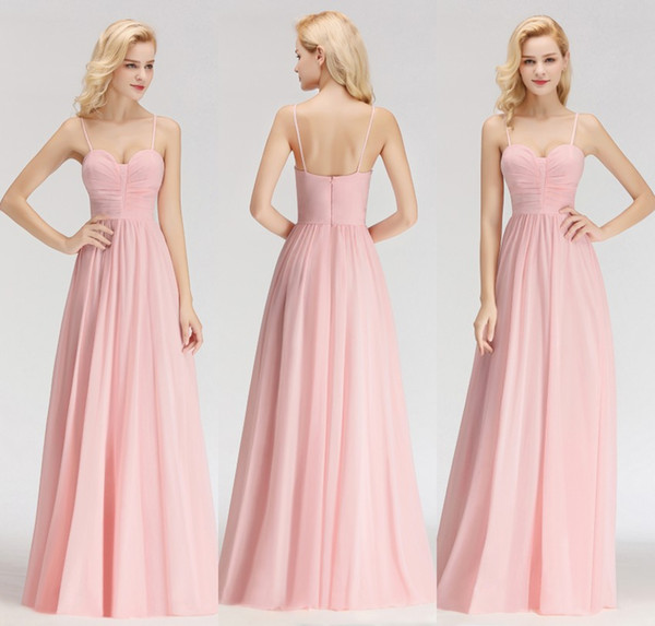 Blushing Pink Summer Boho Bridesmaids Dresses A Line Spaghetti Straps Custom Made Long Maid of Honor Gowns DHL BM0046