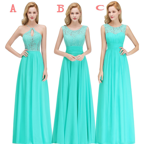Cheap Country Style Turquoise Bridesmaid Dresses Custom Made Lace Chiffon Long Formal Wedding Guest Party Gowns BM0052