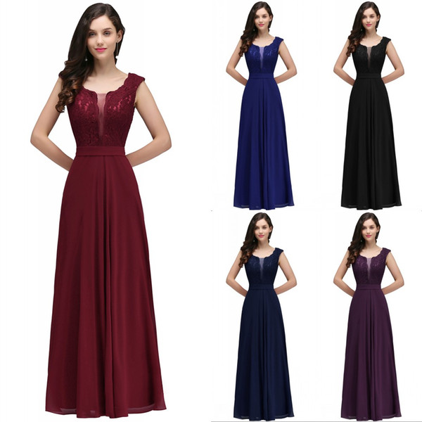 Designed Cheap Bridesmaid Dresses Lace A-Line Evening Dresses Backless Cap Sleeves Floor-Length Chiffon Formal Party vestido de festa CPS724