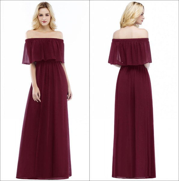 Off The Shoulder Chiffon Long Bridesmaid Dresses 2018 Elegant Ruffles Bohemia Floor Length Wedding Guest Maid Of Honor Dresses CPS952