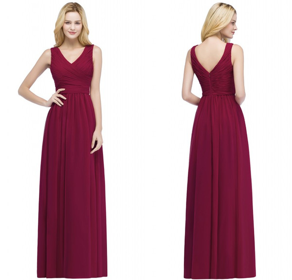 2017 Designer in stock Cheap Bridesmaid Dresses Burgundy Chiffon Long Bridesmaid Dress Vestidos Formal Prom Party Gowns CPS870