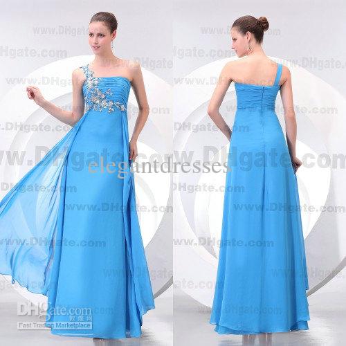 New Arrival 2015 A-line One Shoulder Crystals Zipper Back Floor Length Chiffon Bridesmaid Dress BD053