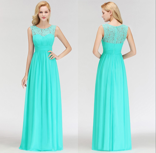 Chiffon Long Bridesmaid Dresses Lace Top Ruched Floor Length Wedding Guest Maid Of Honor Dresses BM0052