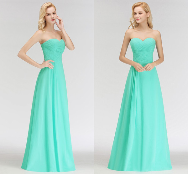Aqua Summer Beach Sweetheart Bridesmaid Dresses Cheap Long A Line Chiffon Draped Pleats Floor Length Maid of Honor Gowns BM0051