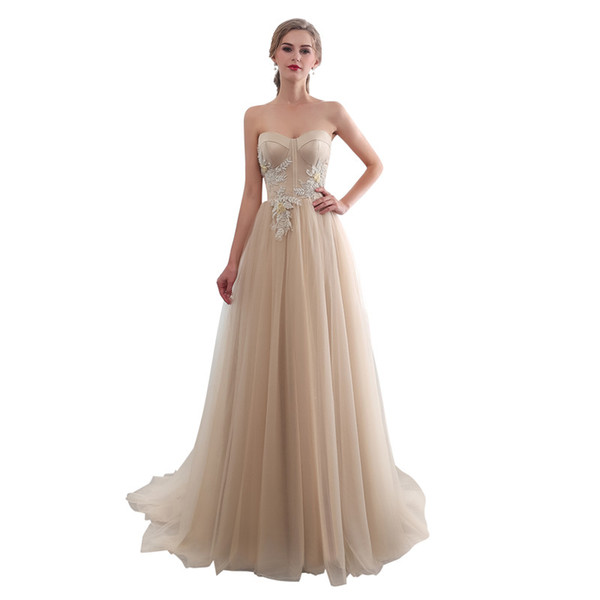 Cheap Sweetheart Neck Bridesmaid Dresses Lace Up Back A Line Sweep Train Lace Appliques Maid Of Honor Wedding Guest Gown In Stock